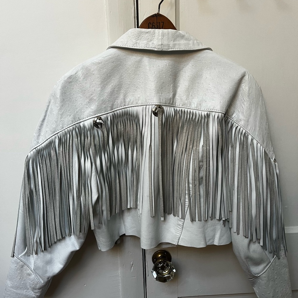 Phenix Vintage 80s White Fringe Leather Jacket
